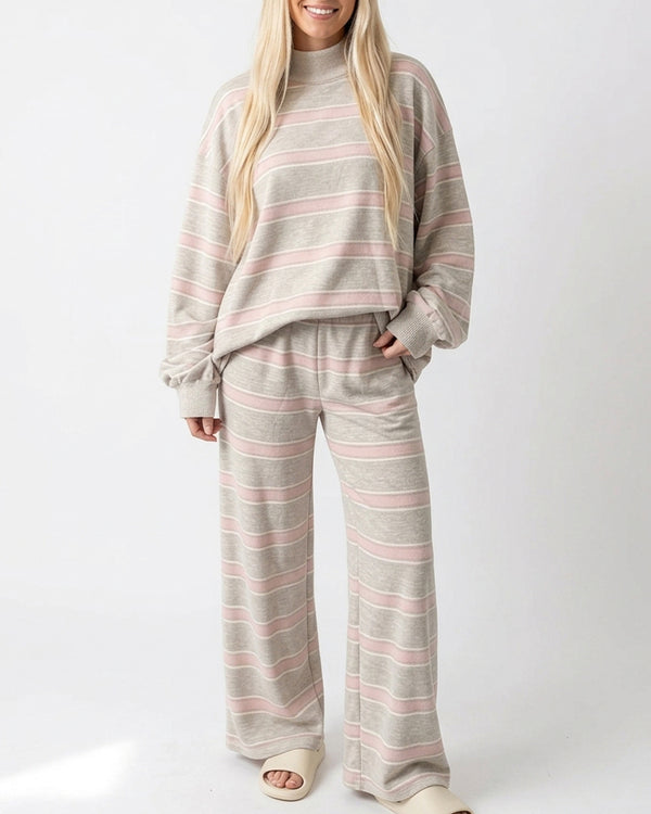 Curvvvy™ Mock Neck Pullover Striped 2-Piece Lounge Set