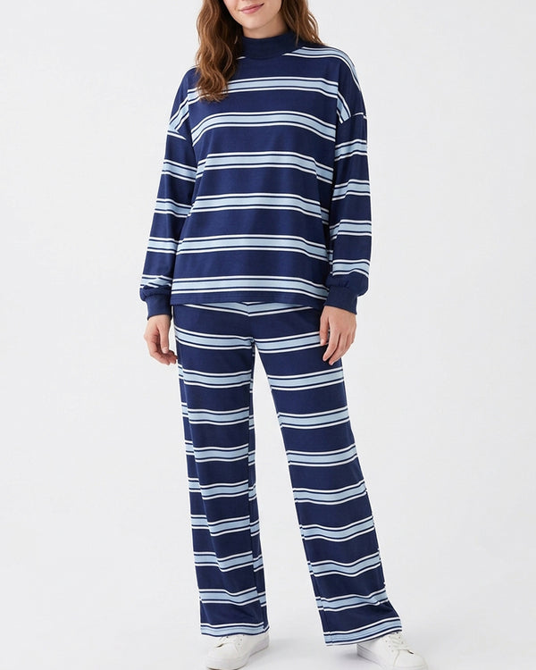 Curvvvy™ Mock Neck Pullover Striped 2-Piece Lounge Set