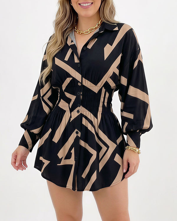 Curvvvy™ Cinched Waist Long Sleeve Button-Down Shirt Dress