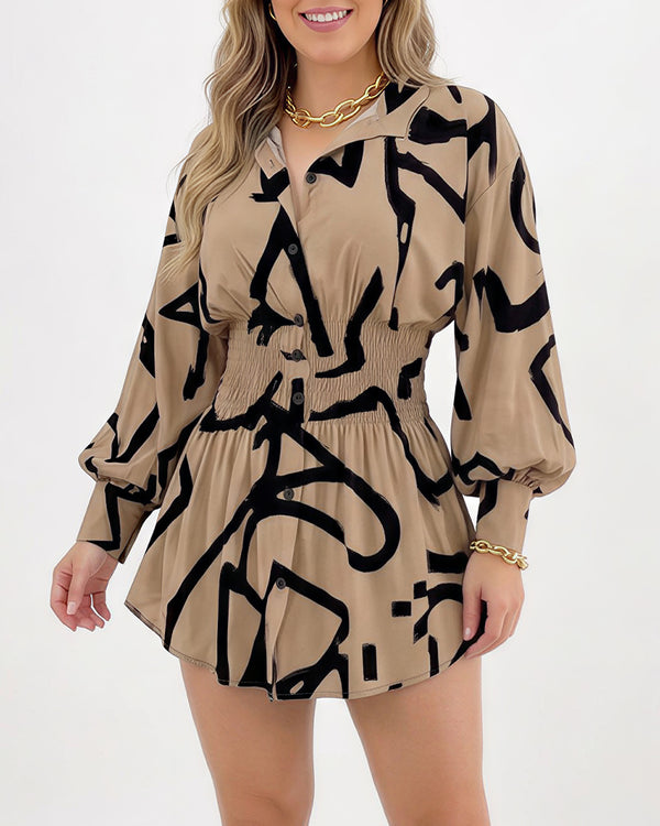 Curvvvy™ Cinched Waist Long Sleeve Button-Down Shirt Dress