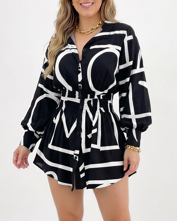 Curvvvy™ Cinched Waist Long Sleeve Button-Down Shirt Dress
