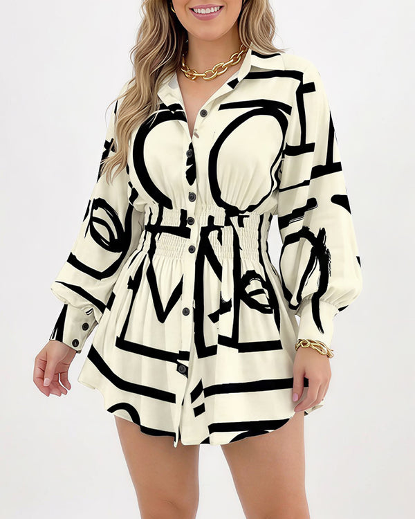 Curvvvy™ Cinched Waist Long Sleeve Button-Down Shirt Dress
