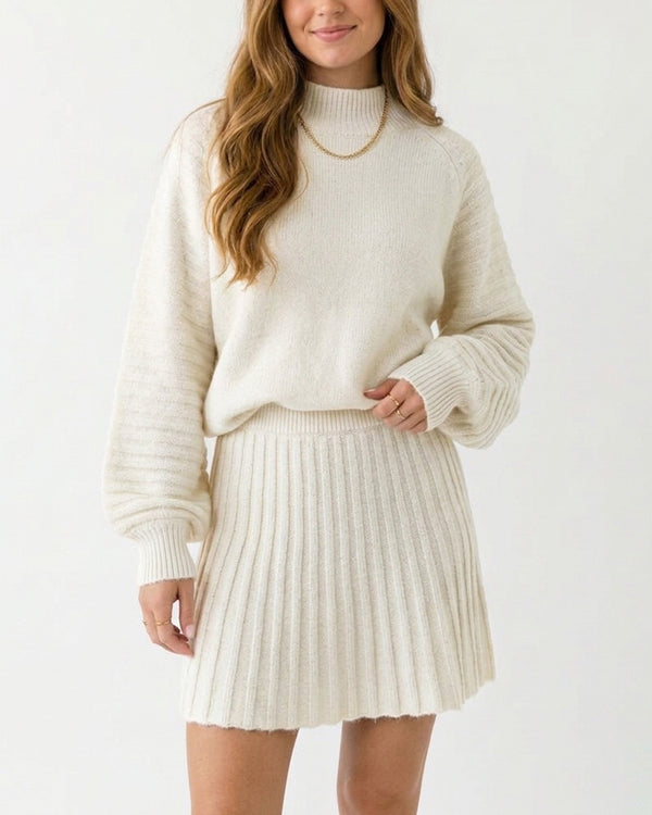Curvvvy™ Chunky Knit Sweater & Pleated Mini Skirt Two-Piece Set