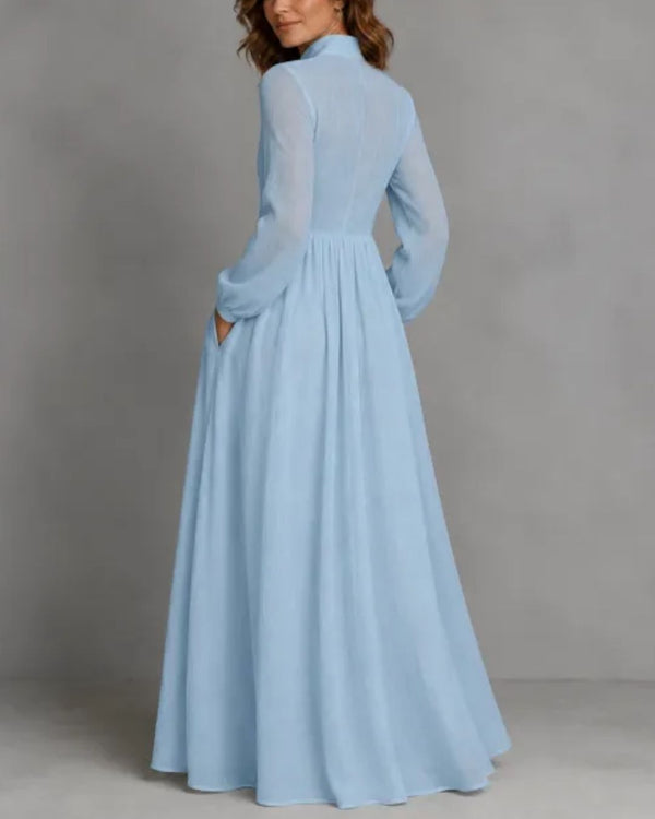 Curvvvy™ Stand-Up Collar Long-Sleeve Maxi Dress
