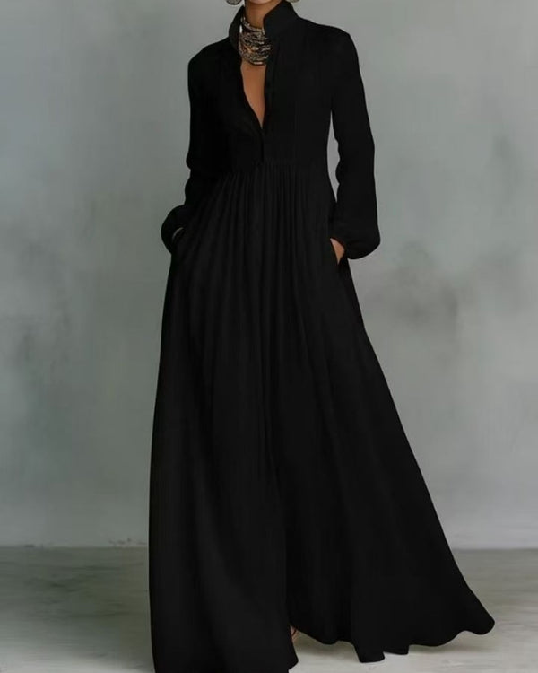 Curvvvy™ Stand-Up Collar Long-Sleeve Maxi Dress