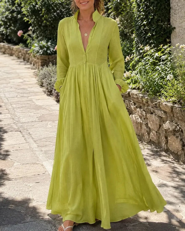 Curvvvy™ Stand-Up Collar Long-Sleeve Maxi Dress