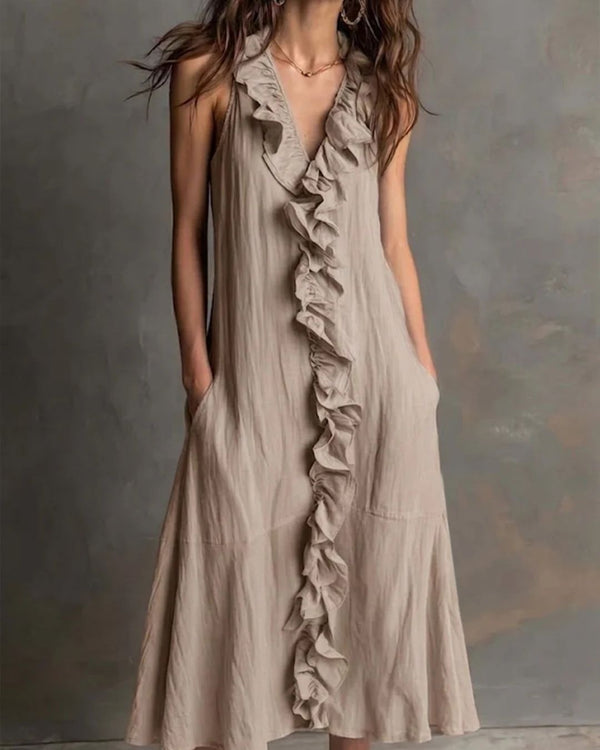 Curvvvy™ Ruffle-Front V-Neck Sleeveless Maxi Dress