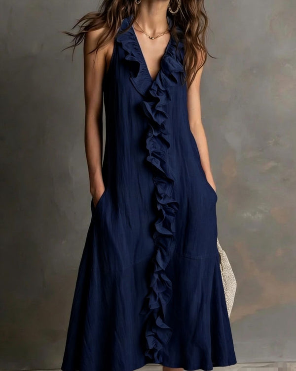 Curvvvy™ Ruffle-Front V-Neck Sleeveless Maxi Dress