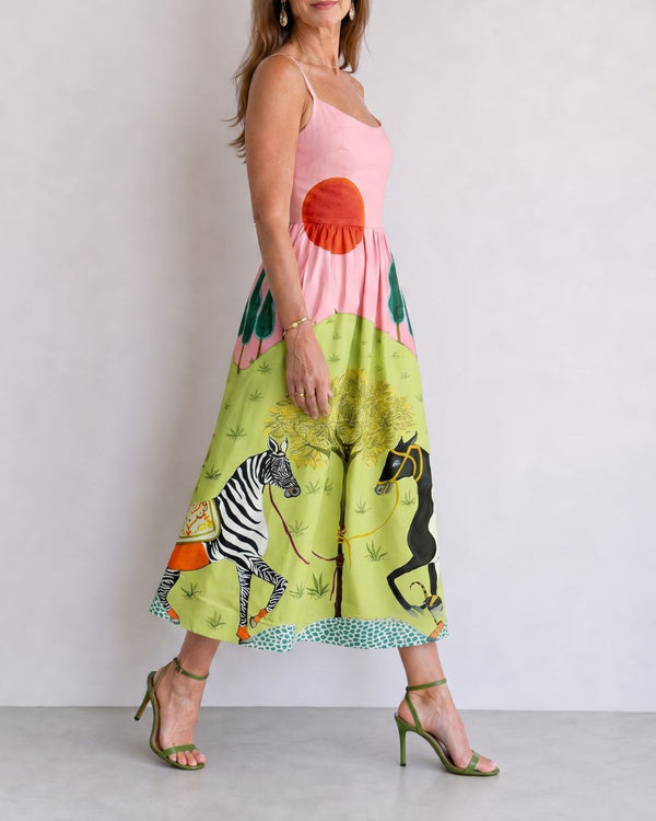 Curvvvy™ Sunset Zebra Print Sleeveless Midi Dress