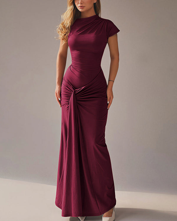 Curvvvy™ Ruched Asymmetrical Draped Maxi Dress
