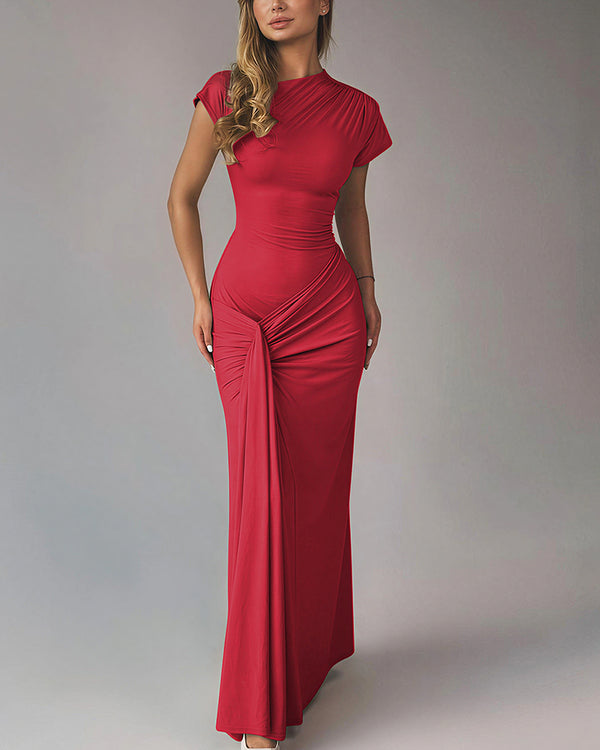 Curvvvy™ Ruched Asymmetrical Draped Maxi Dress