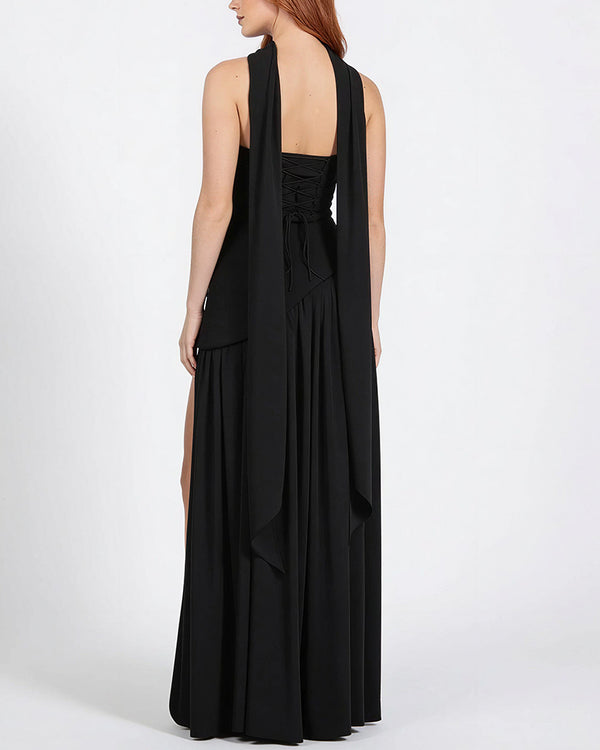 Curvvvy™ Strapless High-Slit Draped Maxi Evening Dress