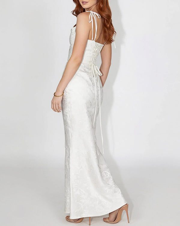 Curvvvy™ Lace Mermaid Tie-Strap Backless Maxi Dress