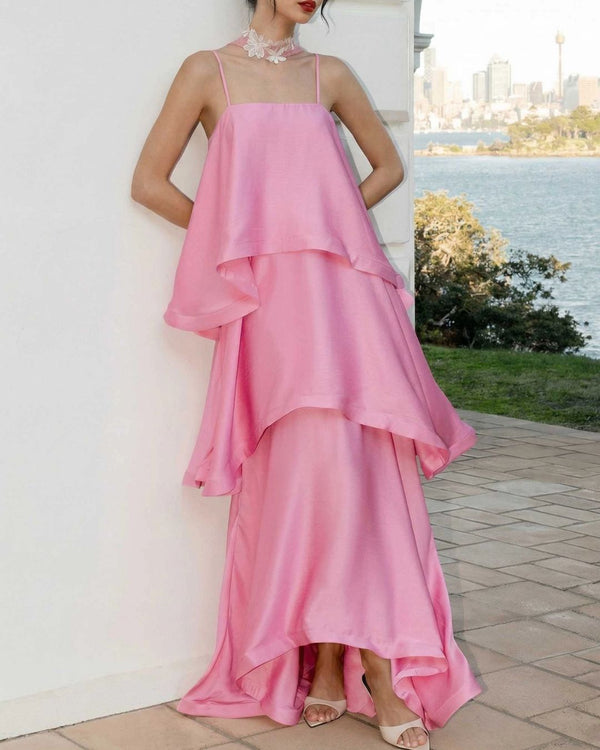 Curvvvy™ Elegant Three-layer Ruffle Sling Maxi Dress