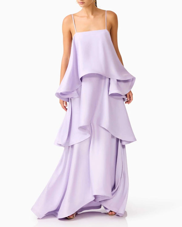 Curvvvy™ Elegant Three-layer Ruffle Sling Maxi Dress