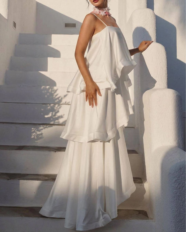 Curvvvy™ Elegant Three-layer Ruffle Sling Maxi Dress