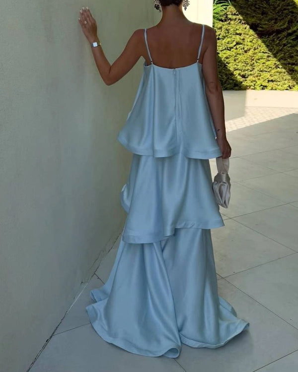 Curvvvy™ Elegant Three-layer Ruffle Sling Maxi Dress