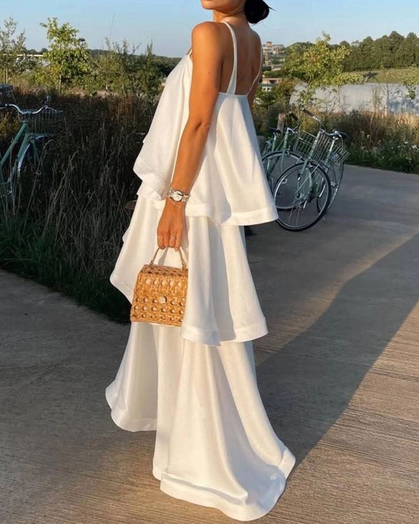Curvvvy™ Elegant Three-layer Ruffle Sling Maxi Dress
