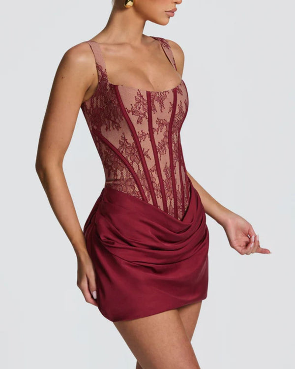 Curvvvy™ Rose Lace Corset Mini Dress