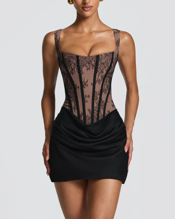 Curvvvy™ Rose Lace Corset Mini Dress