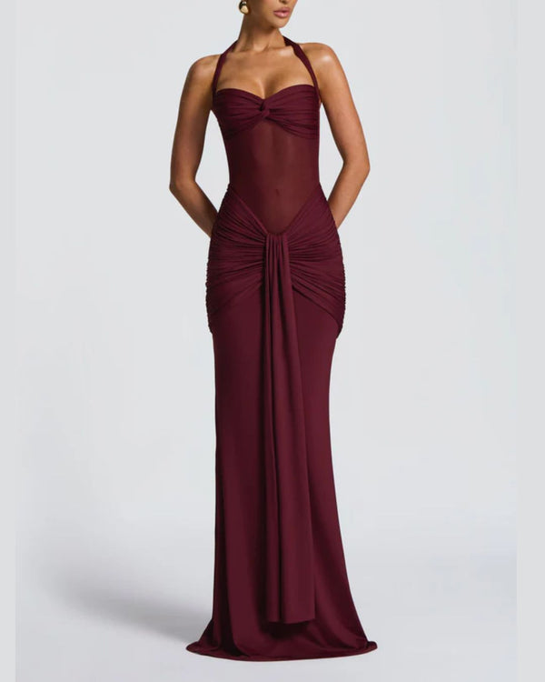 Curvvvy™ Halter Mesh Mermaid Maxi Dress