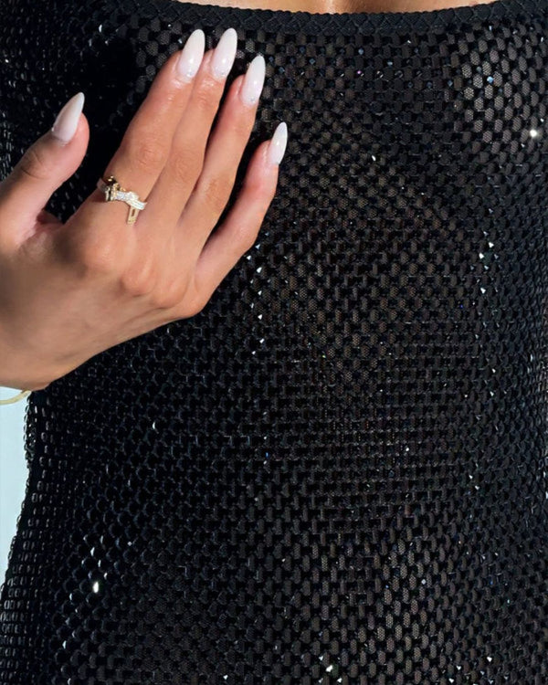 Curvvvy™ Sparkly Mesh Backless Bodycon Mini Dress