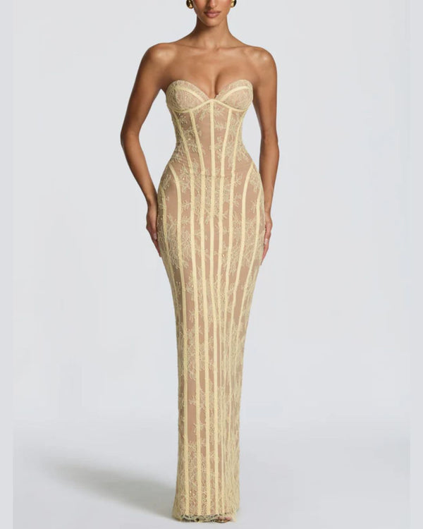 Curvvvy™ Lace Strapless Bodycon Maxi Dress