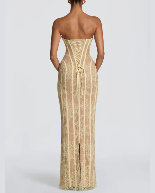 Curvvvy™ Lace Strapless Bodycon Maxi Dress