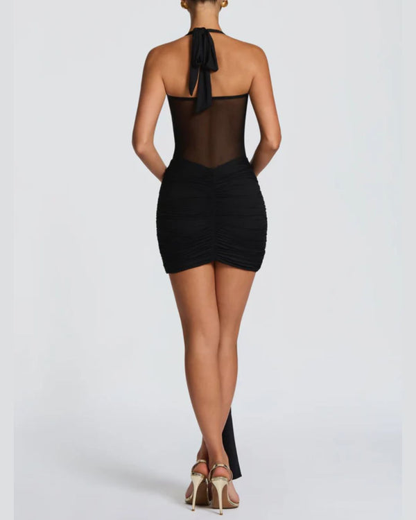 Curvvvy™ Halter Mesh Bodycon Mini Dress