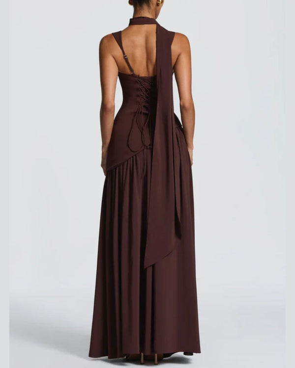 Curvvvy™ Scarf High Slit Ruched Waist Maxi Dress