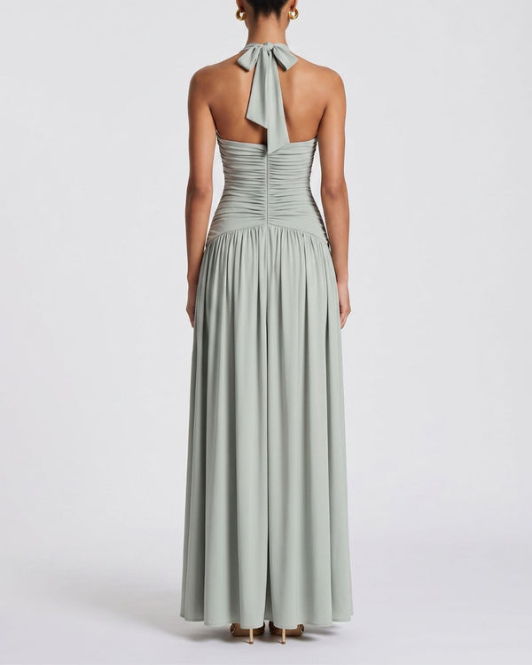 Curvvvy™ Halter High Slit Waist-Cinching Maxi Dress