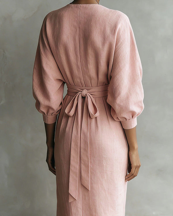 Curvvvy™ Elegant Deep V-Neck Draped Wrap Maxi Dress With Waist Tie