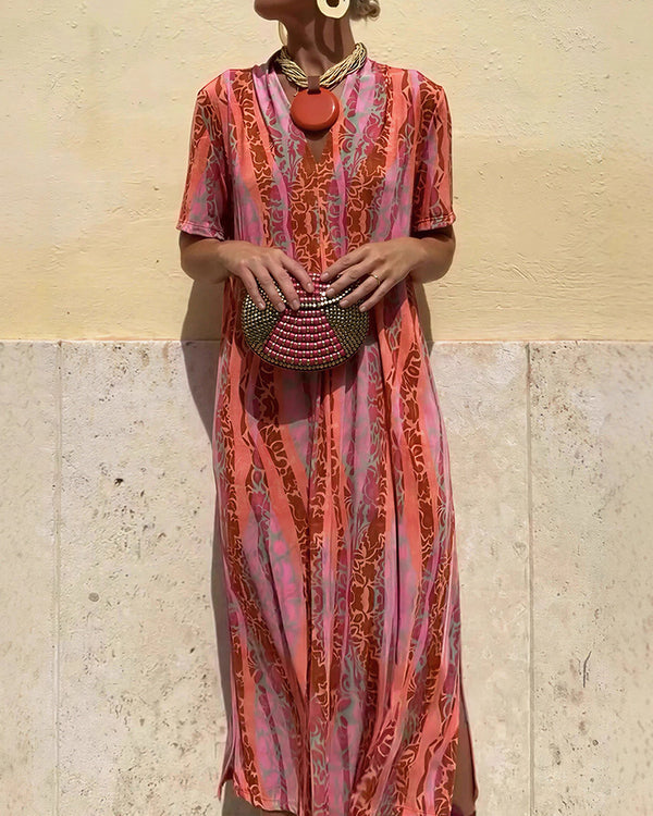 Curvvvy™ Boho V-Neck Printed Midi Dress