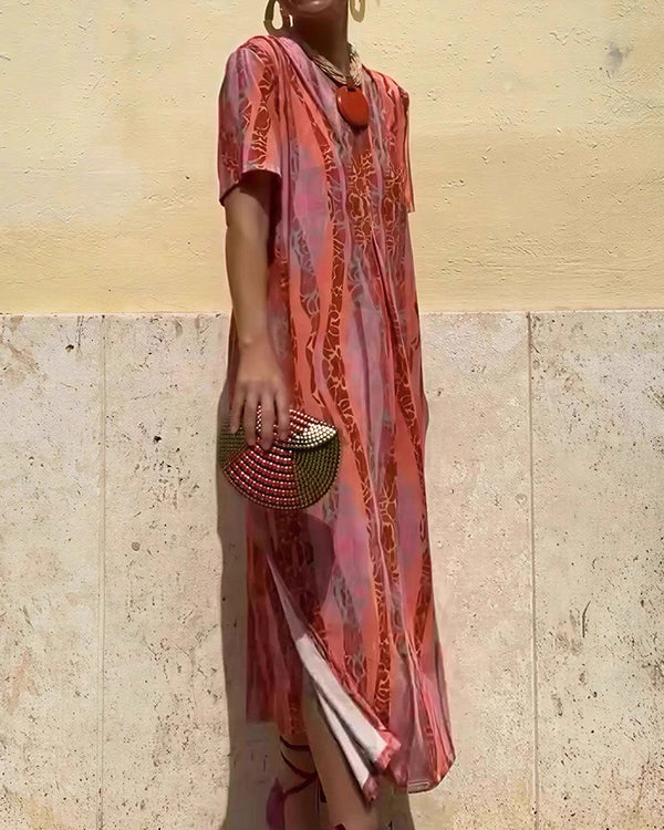 Curvvvy™ Boho V-Neck Printed Midi Dress