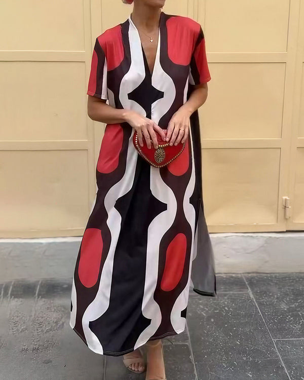 Curvvvy™ Boho V-Neck Printed Midi Dress