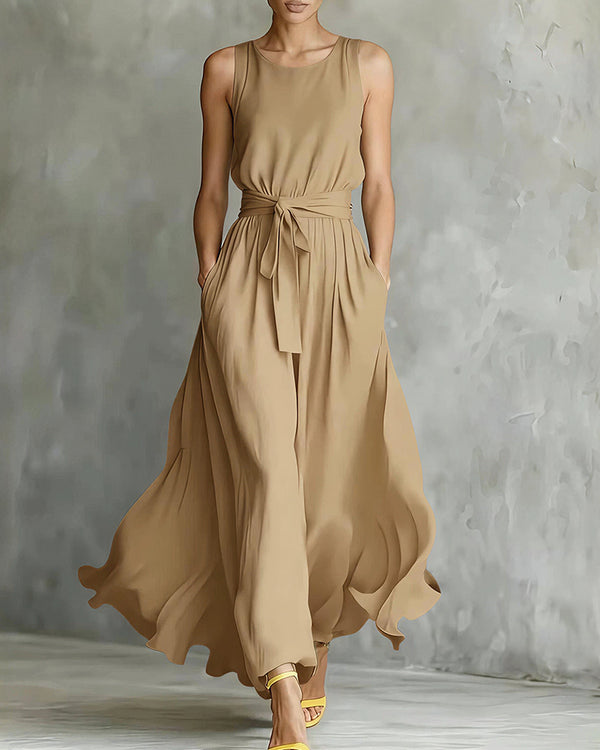 Curvvvy™ Sleeveless Tie-Waist Flowy Maxi Dress