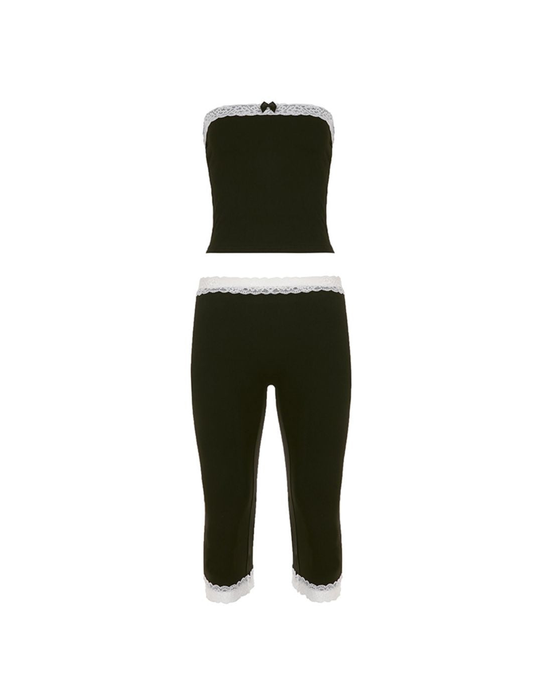 Curvvvy™ Lace Patchwork Bow Bandeau & Capri Set