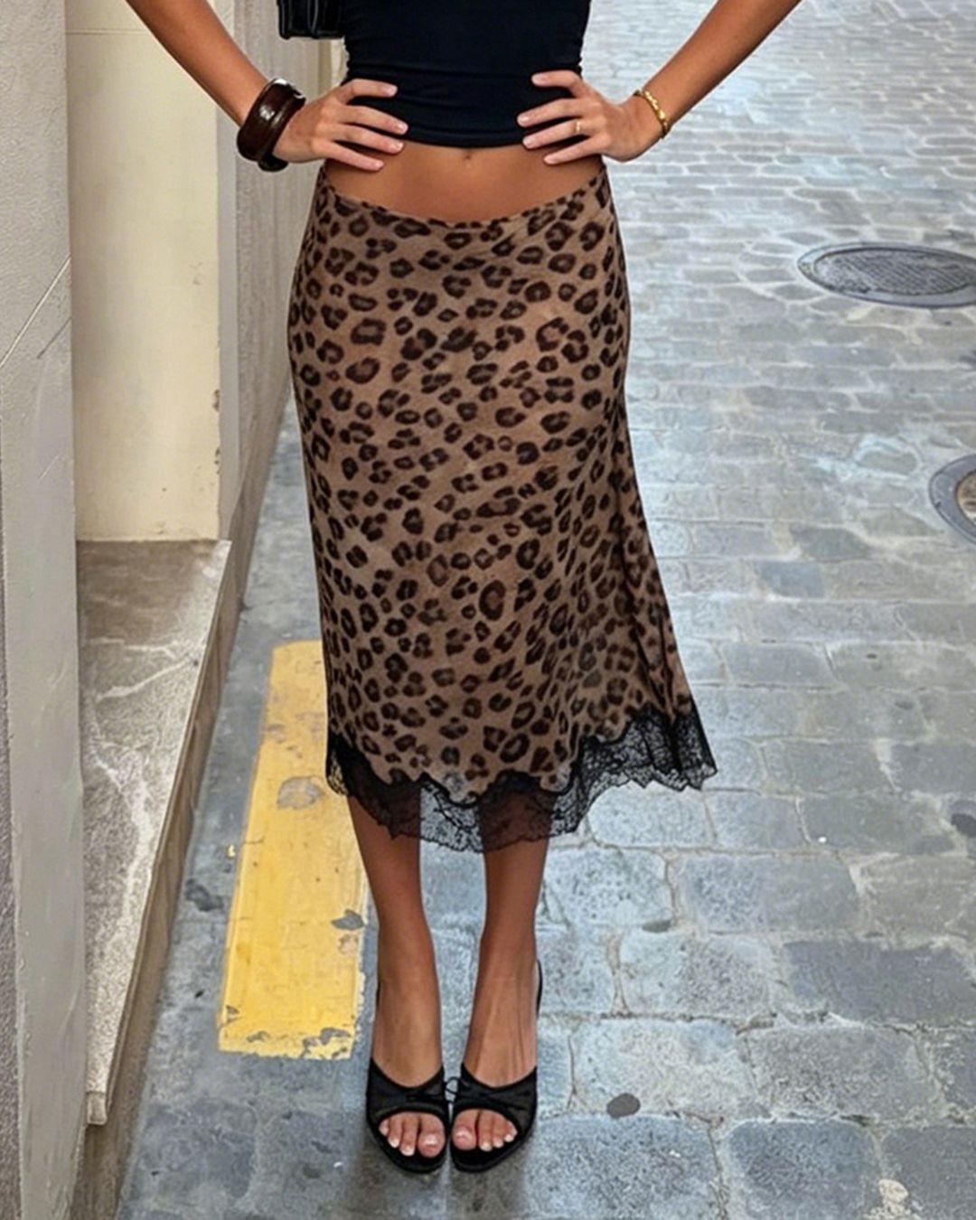 Curvvvy™ Leopard Lace Patchwork Sheer Midi Skirt