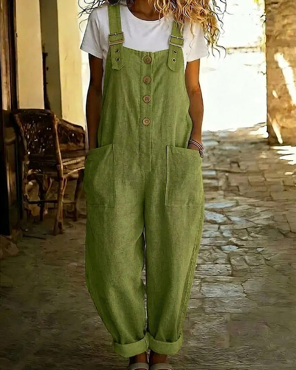 Curvvvy™ Vintage Cotton Linen Long Overalls With Pockets