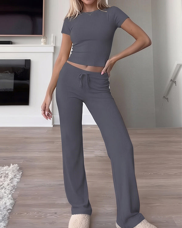 Curvvvy™ Lässiges Set mit schulterfreiem Oberteil und weiter Hose