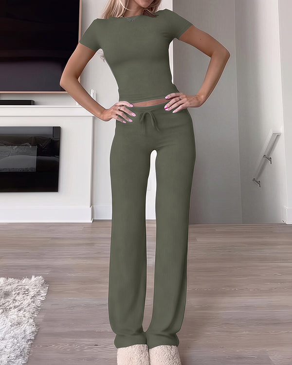 Curvvvy™ Lässiges Set mit schulterfreiem Oberteil und weiter Hose