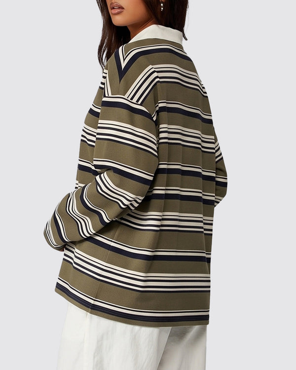 Curvvvy™ The Vintage Oversized Striped Polo Sweatshirt