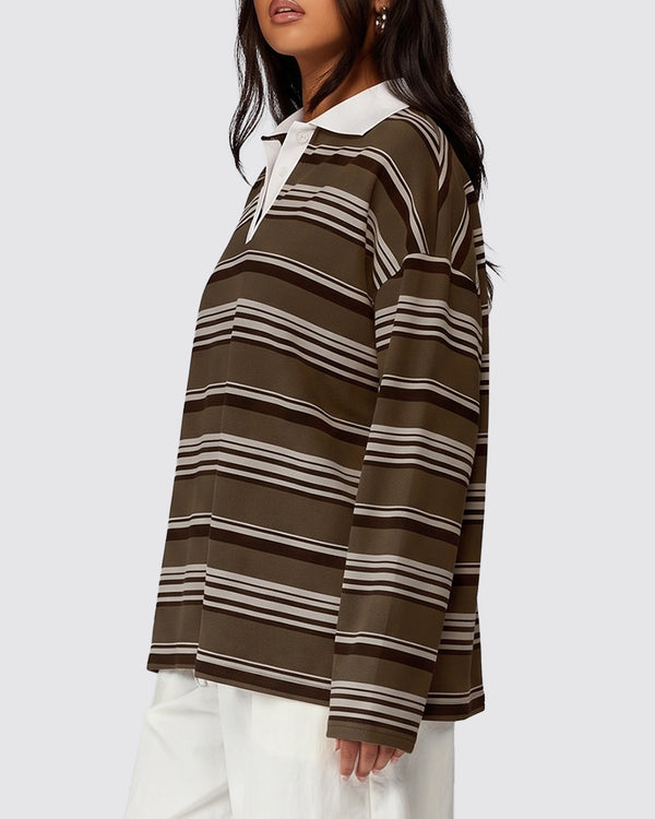 Curvvvy™ The Vintage Oversized Striped Polo Sweatshirt