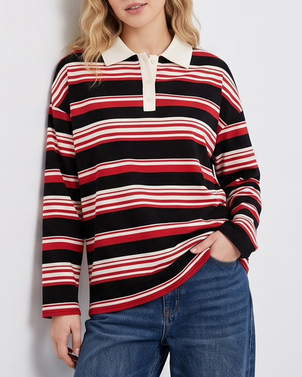Curvvvy™ The Vintage Oversized Striped Polo Sweatshirt