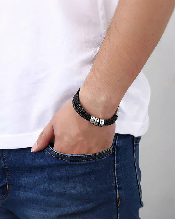 Curvvvy® Personalized Men's Braided Leather Wrap Bracelet