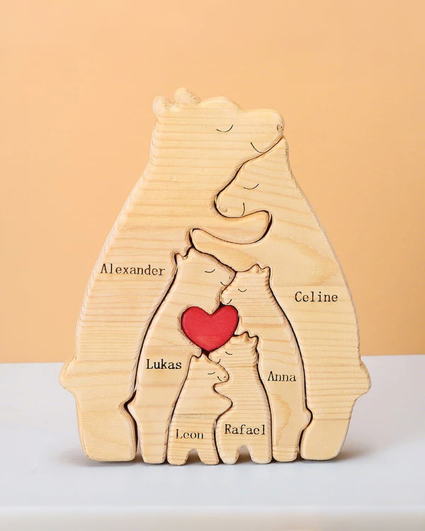 Curvvvy® Personalized Wooden Bear Family Puzzle Custom Name