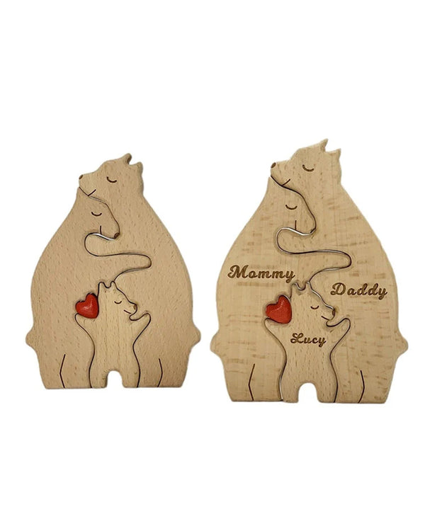 Curvvvy® Personalized Wooden Bear Family Puzzle Custom Name