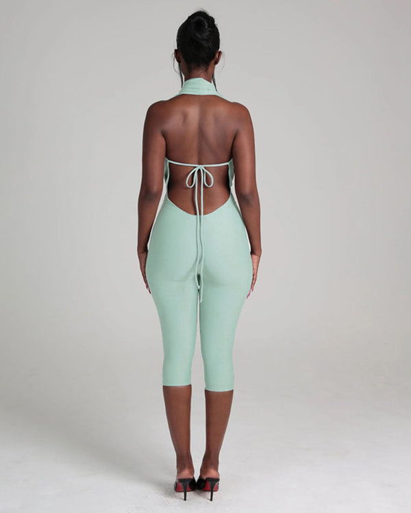 Curvvvy™ Halter Wing Neck Backless Bodycon Jumpsuit