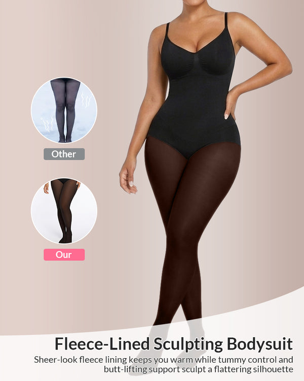 Curvvvy™ Sheer Illusion Tights & Tummy Control Fleece-Lined Bodysuit