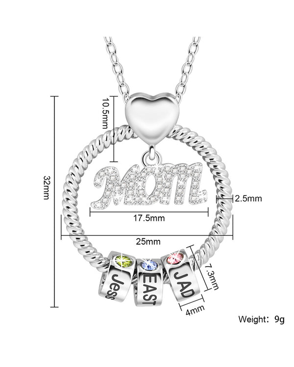 Curvvvy® Personalized 'MOM' Hoop Necklace with Custom Name Beads & Birthstones